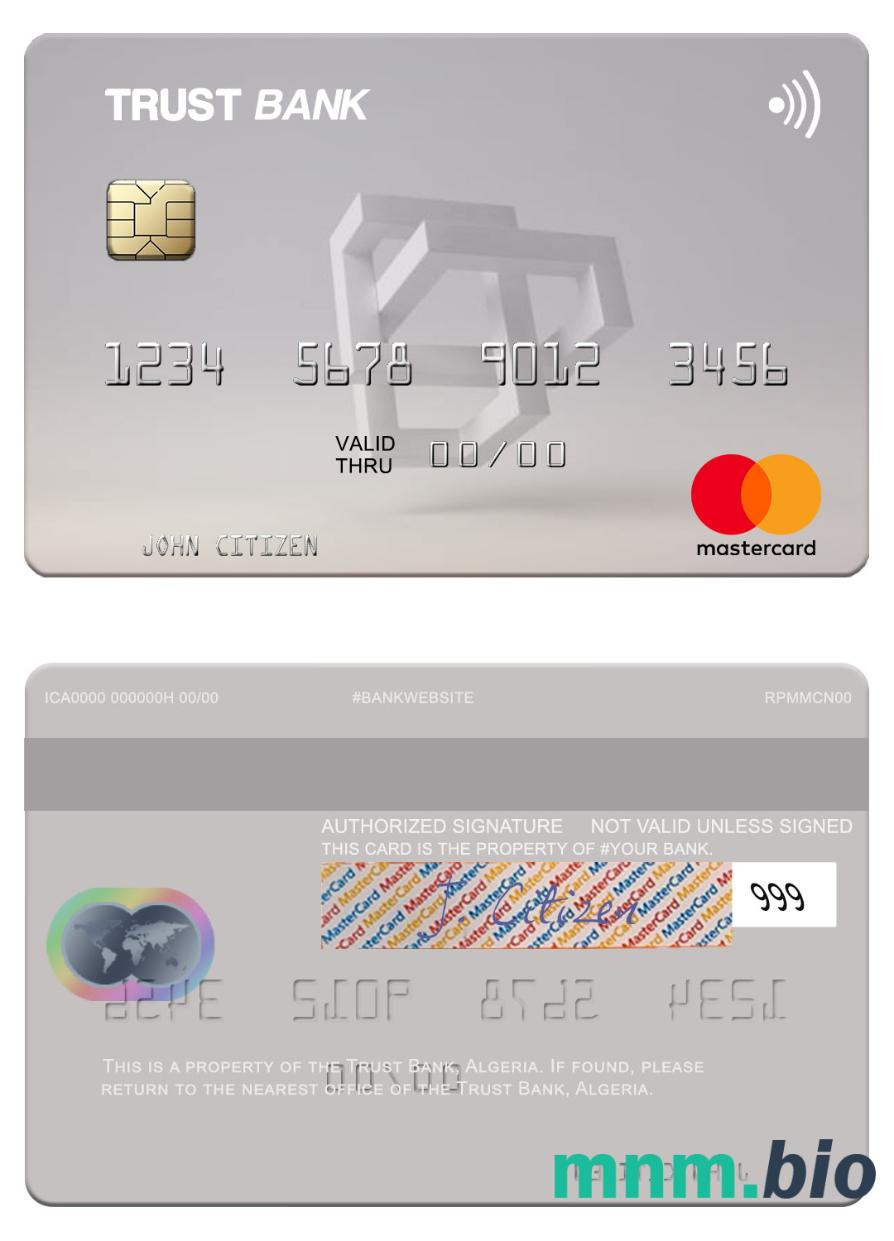 Algeria Trust Bank Algéria przykład karty mastercard w formacie PSD
